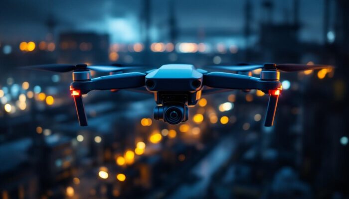 A photograph of a drone equipped with an infrared camera in action