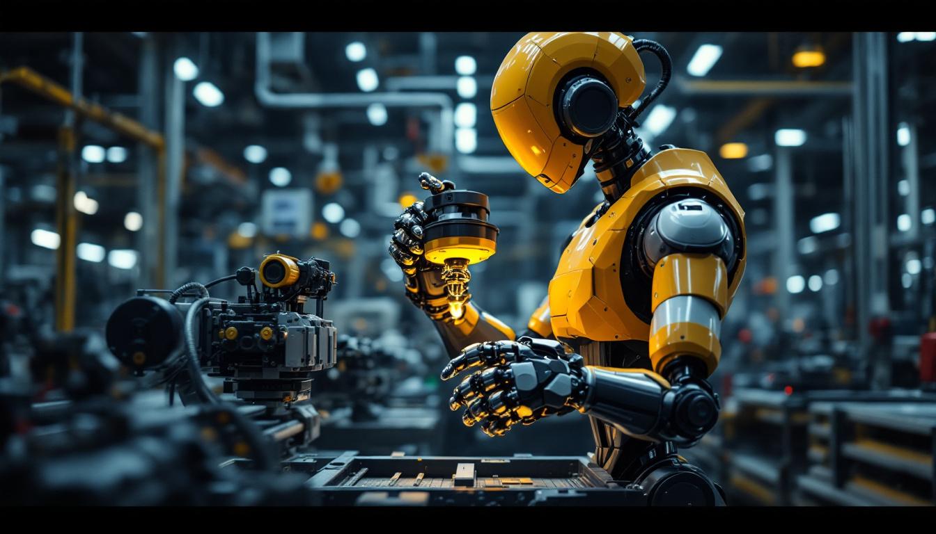 A photograph of a modern industrial robot in action within a manufacturing environment