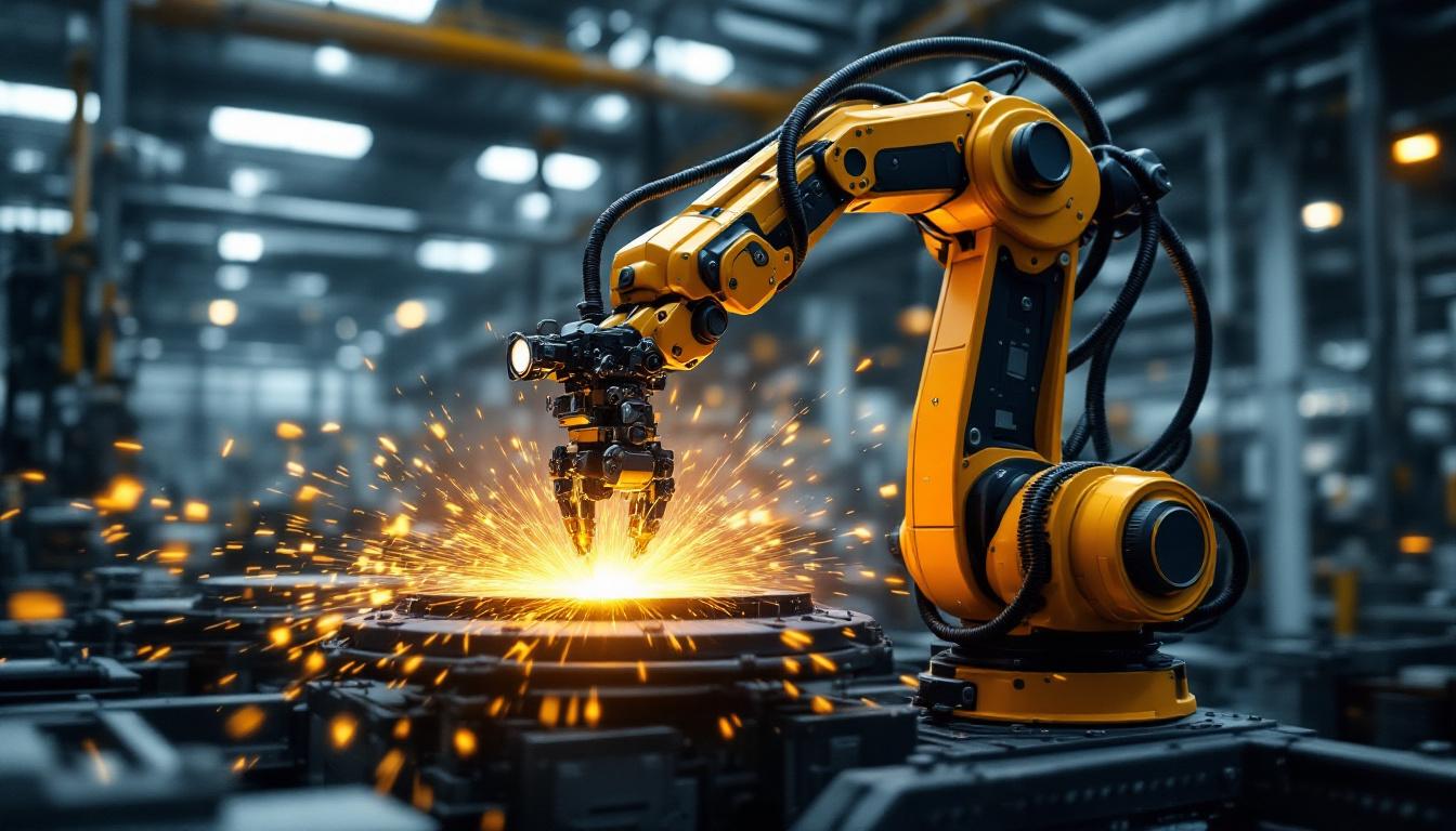 A photograph of a sleek industrial robotic arm in action