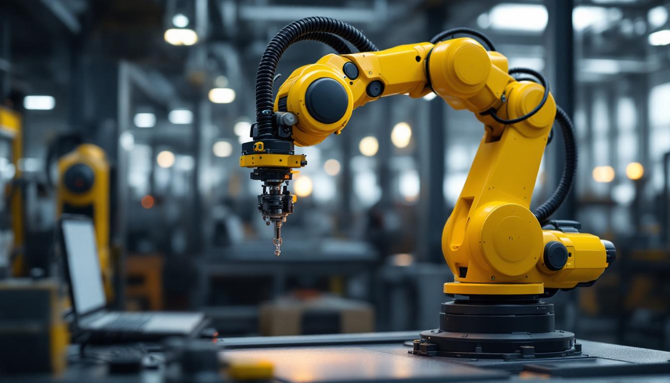 A photograph of a sleek industrial robotic arm in action