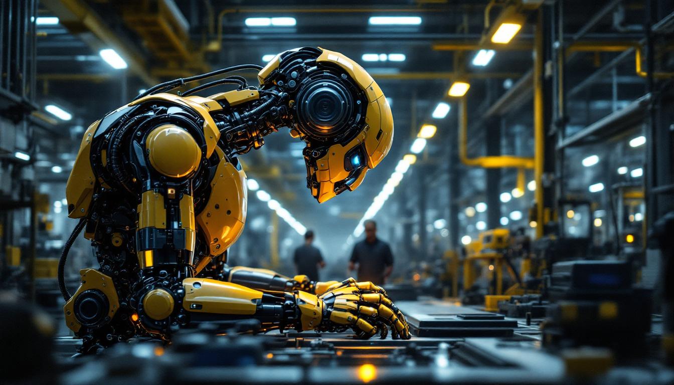 A photograph of a highly advanced industrial robot in action on a factory floor