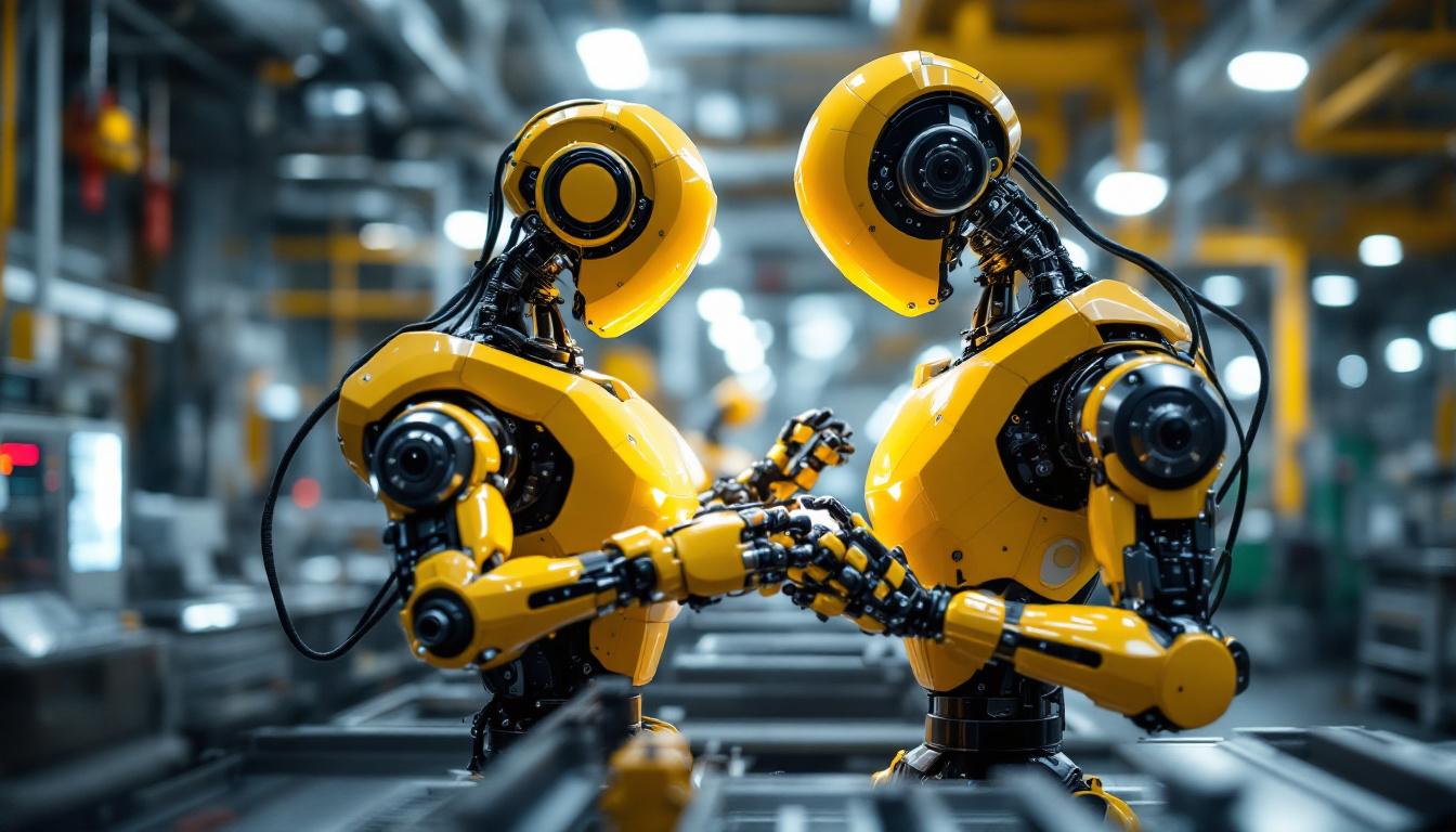A photograph of a modern industrial robot in action within a manufacturing setting
