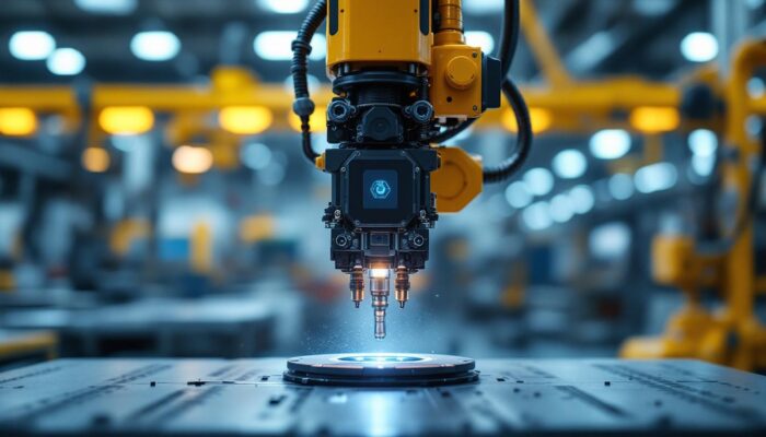 A photograph of a state-of-the-art industrial robot in action
