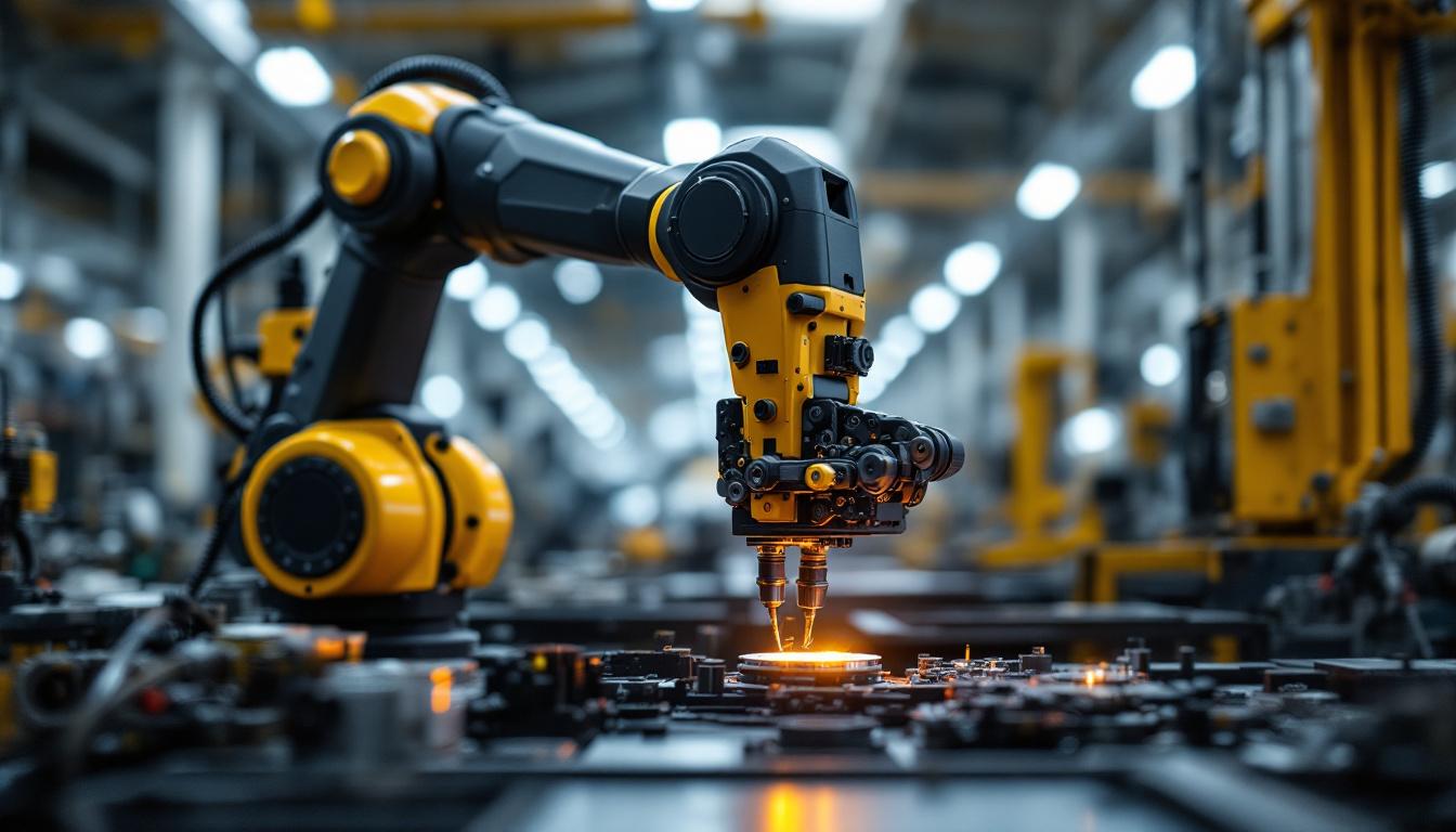A photograph of a sleek industrial robotic arm in action