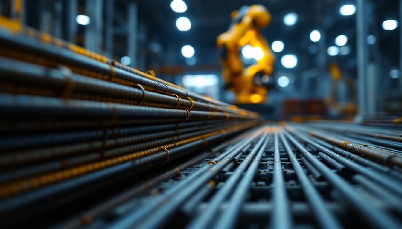 A photograph of a close-up shot of various rebar sizes laid out on a construction site