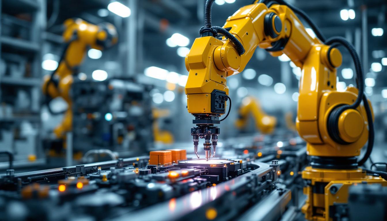 A photograph of a sleek industrial robotic arm in action