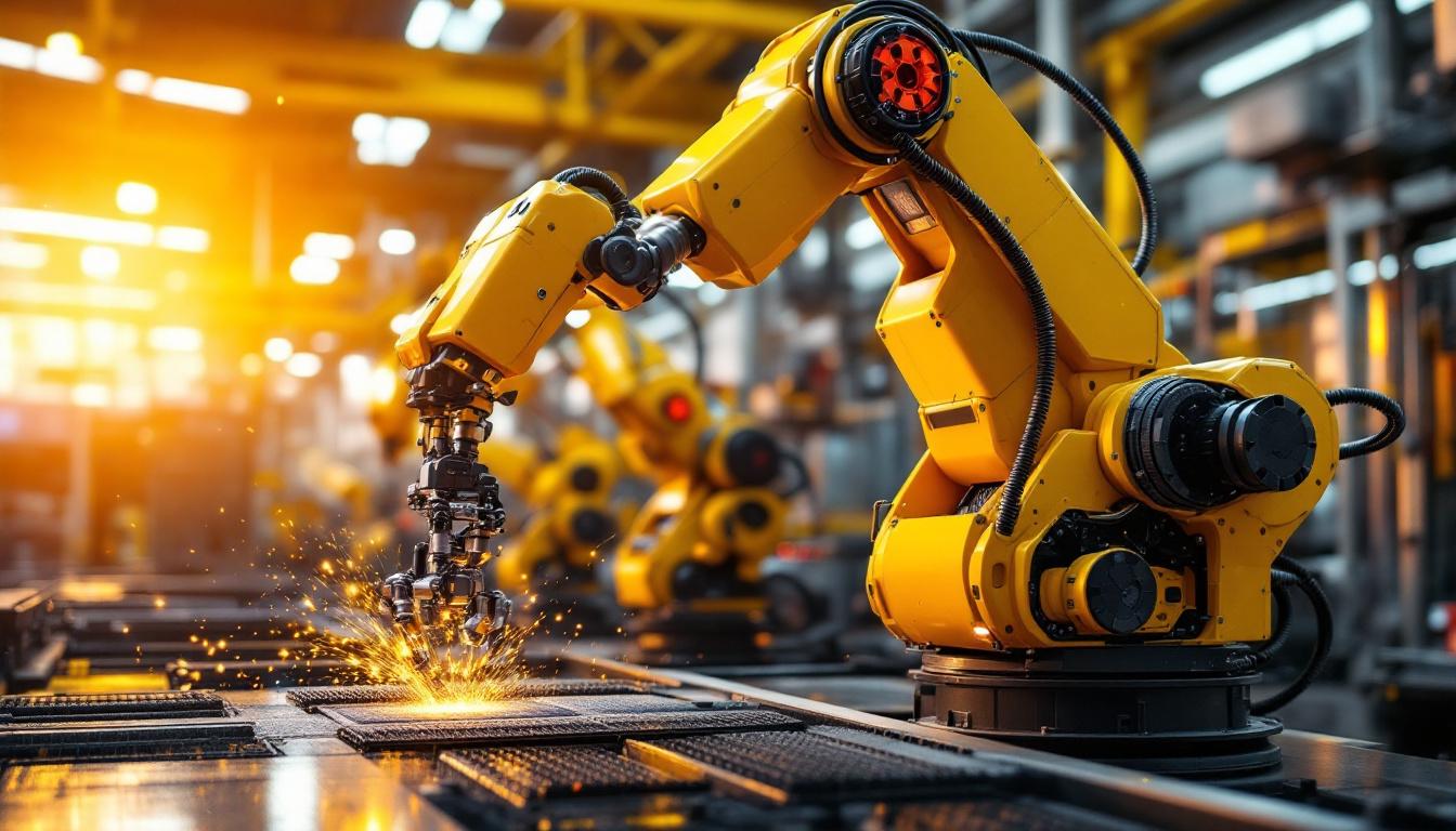 A photograph of a dynamic industrial robot in action