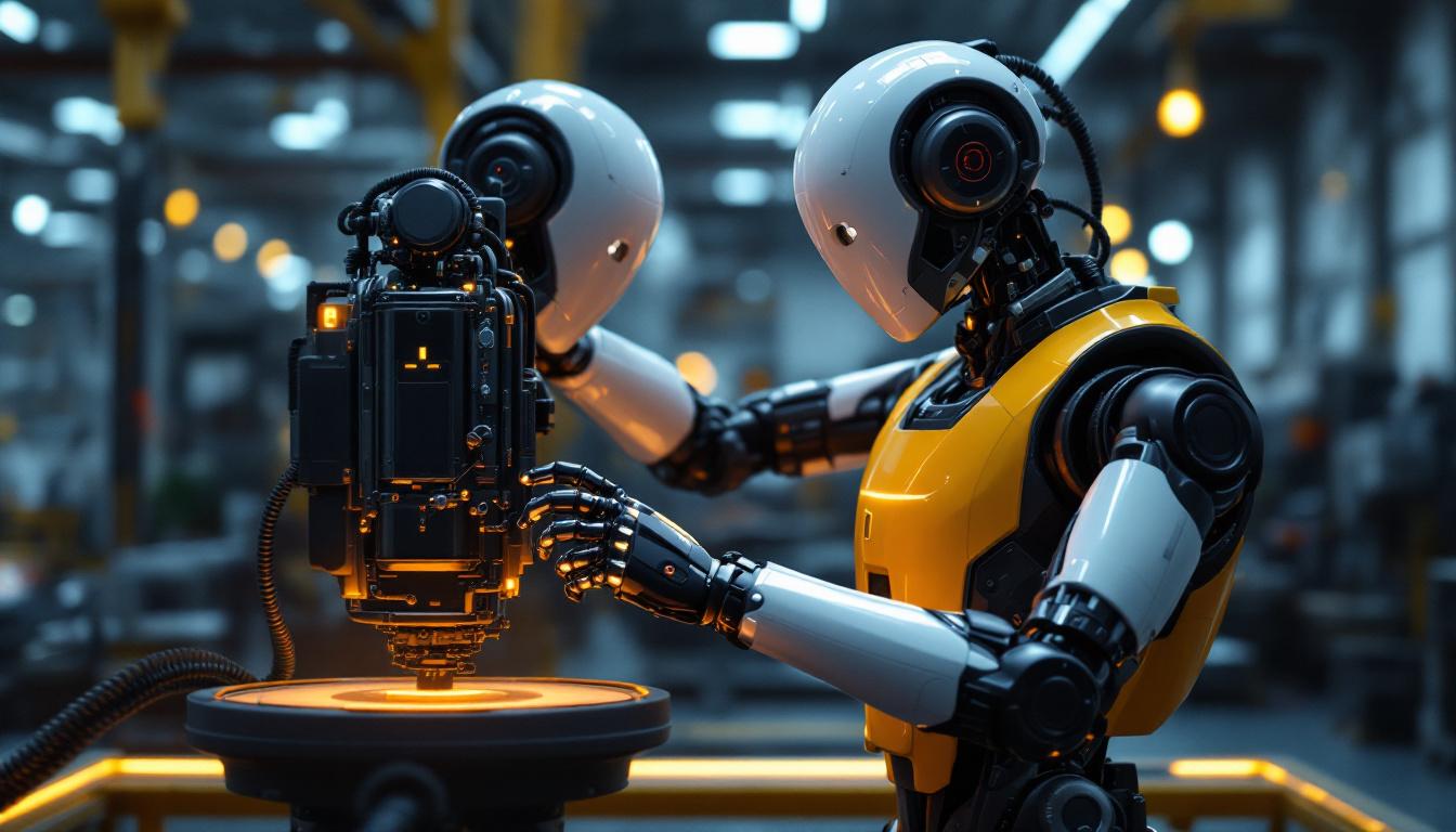 A photograph of a modern industrial robot in action