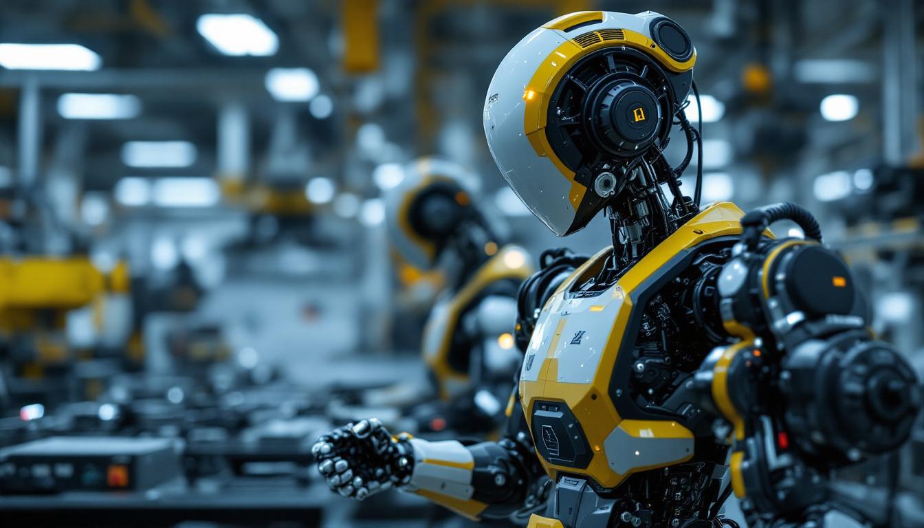 A photograph of a sleek industrial robot in action