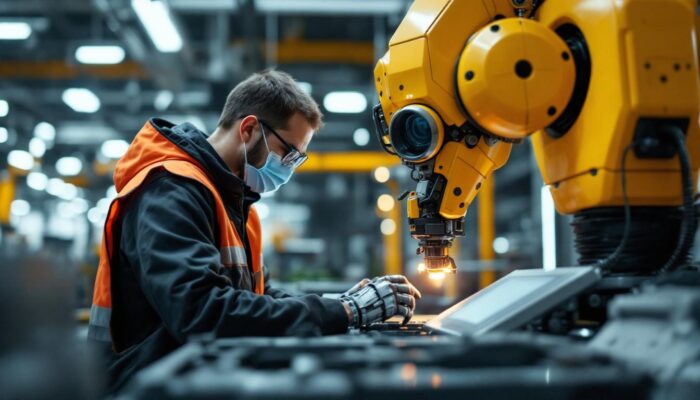 A photograph of a dynamic scene in a modern industrial setting