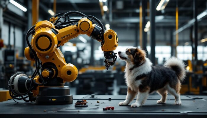 A photograph of a sleek industrial robotic arm in action