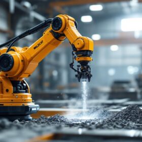 A photograph of a sleek industrial robotic arm in action