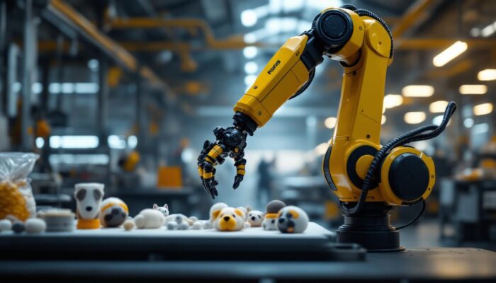 A photograph of a sleek industrial robotic arm in action