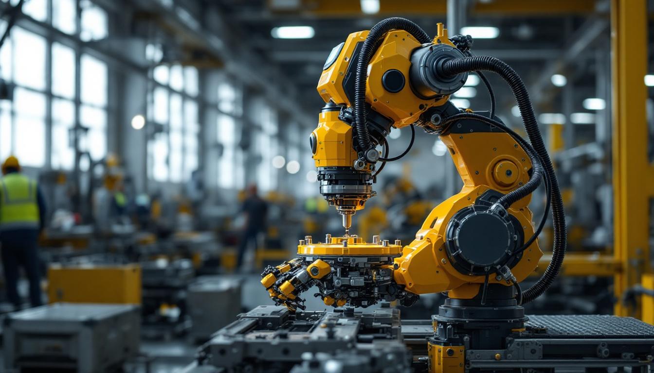 A photograph of a modern industrial robot in action during an inspection process within a texas manufacturing facility