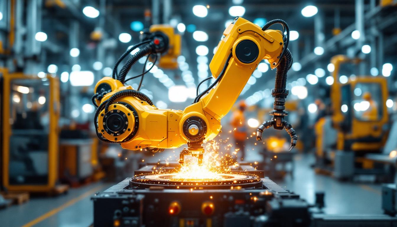 A photograph of a dynamic industrial robot in action
