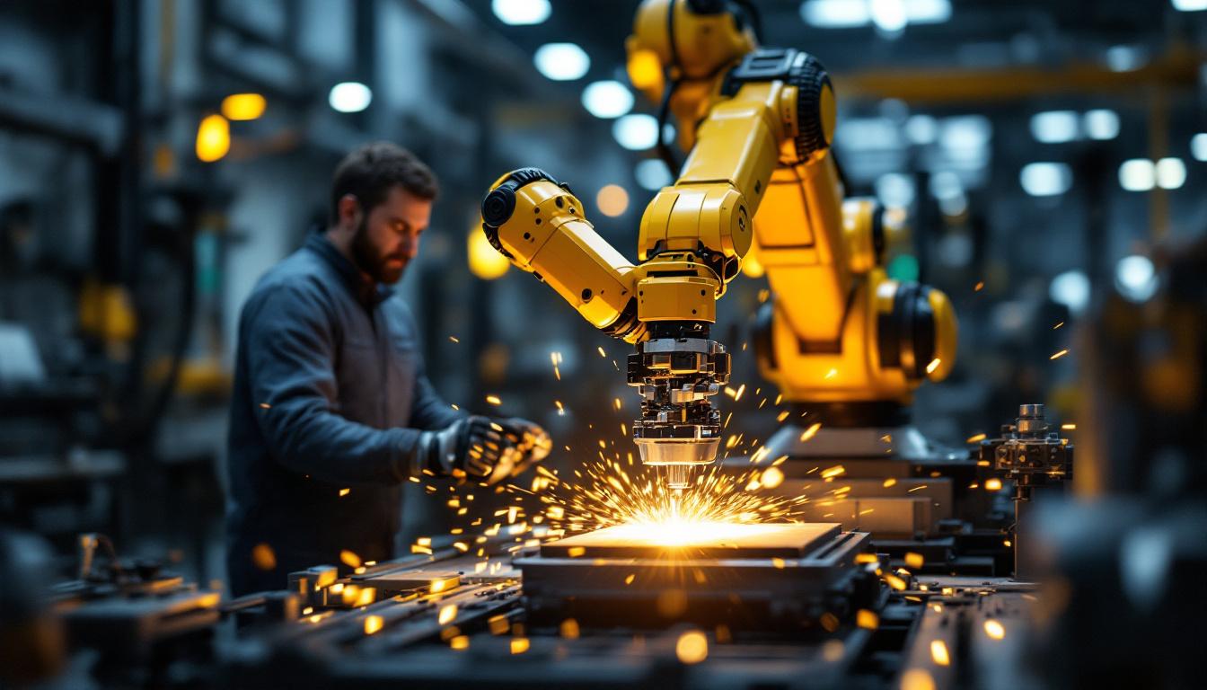 A photograph of a state-of-the-art industrial robotic arm in action
