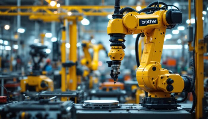 A photograph of a brother 14 industrial robotic arm in action