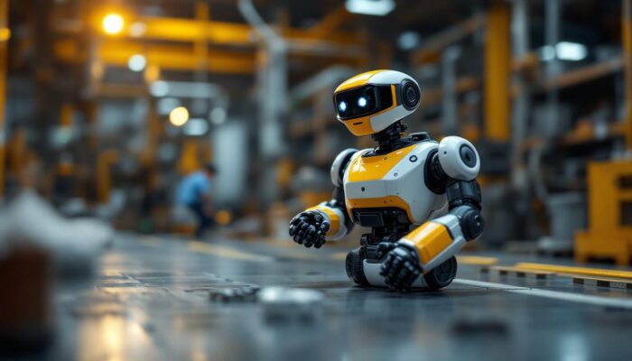 A photograph of a rover robot in an industrial setting