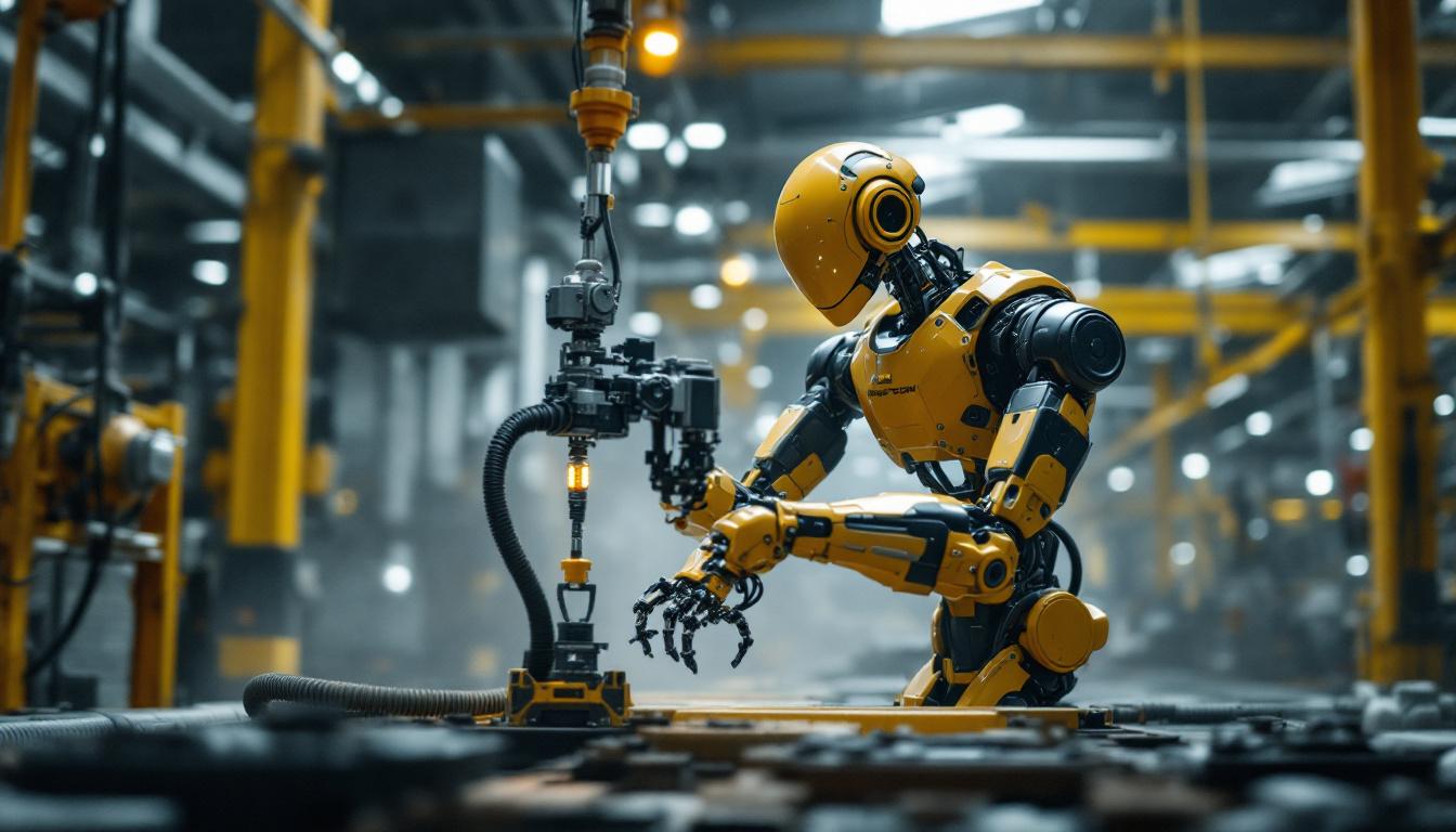 A photograph of a boston dynamics robot in action within an industrial setting