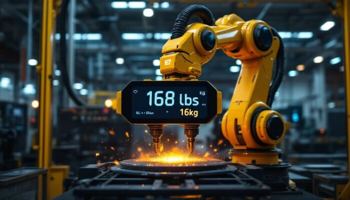 A photograph of a dynamic industrial robotic arm in action