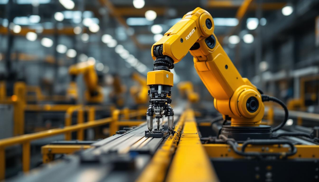 A photograph of a sleek industrial robotic arm in action