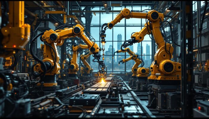 A photograph of a dynamic industrial robotics setting in boston