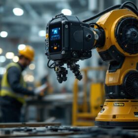 A photograph of a trimble industrial robotic device in action