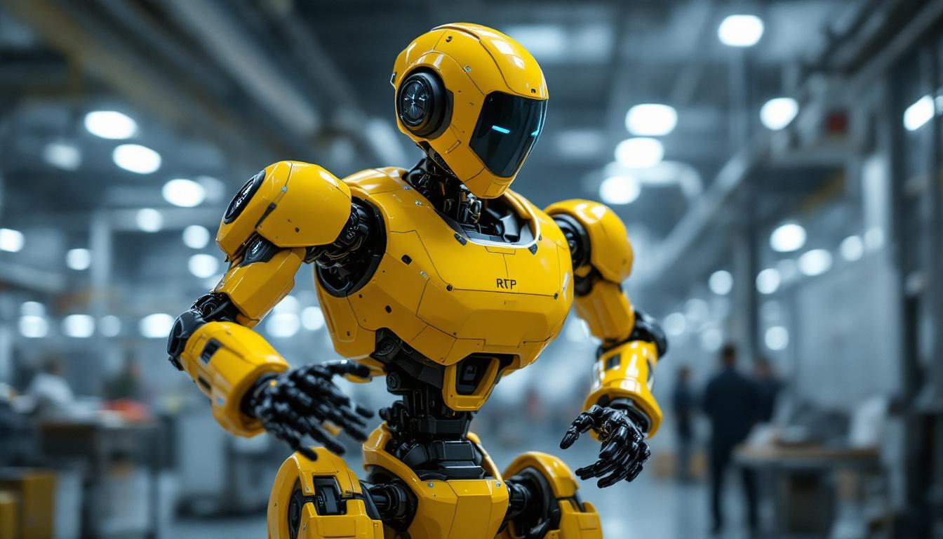 A photograph of capture a photograph of a humanoid robot designed for industrial tasks