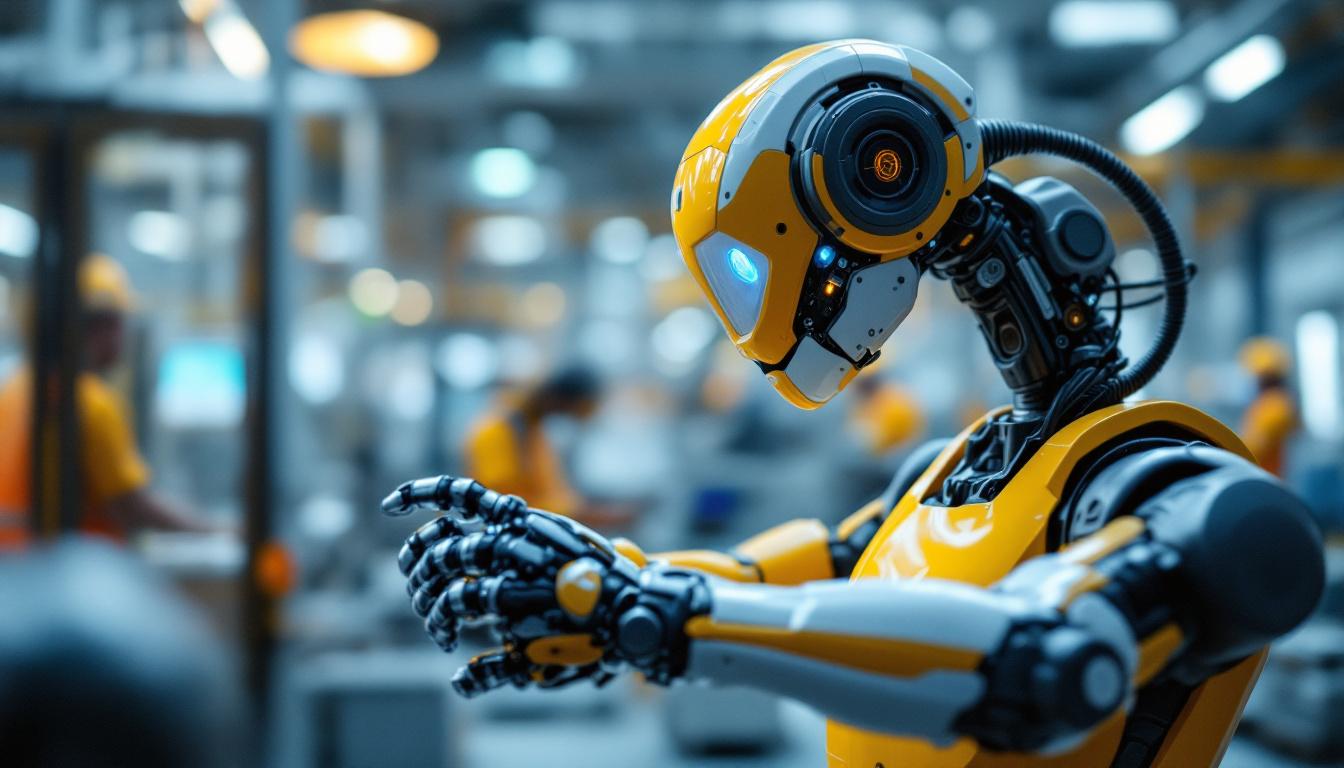 A photograph of a modern industrial robot in action within a manufacturing setting