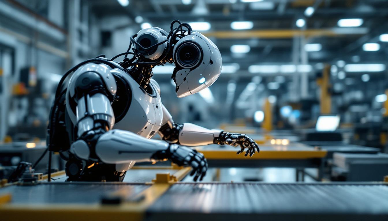 A photograph of a sleek industrial robot in action