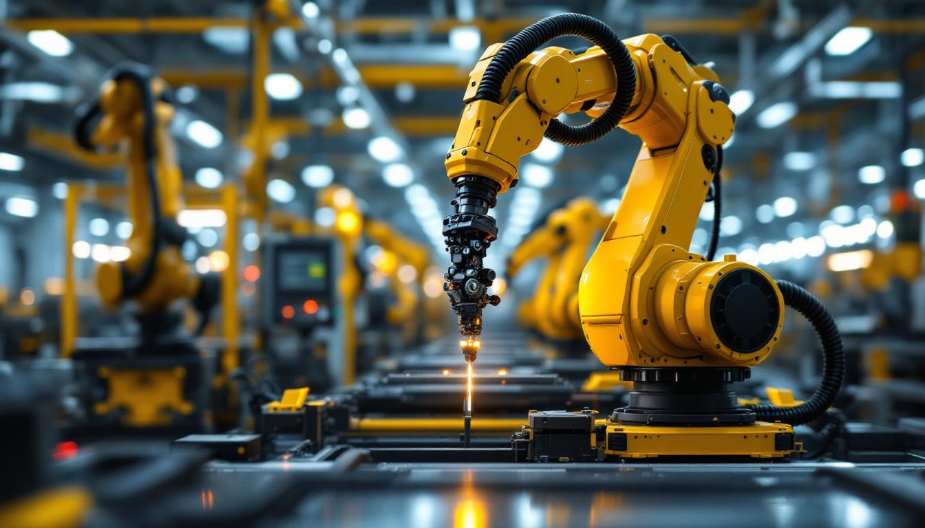 A photograph of a sleek industrial robotic arm in action