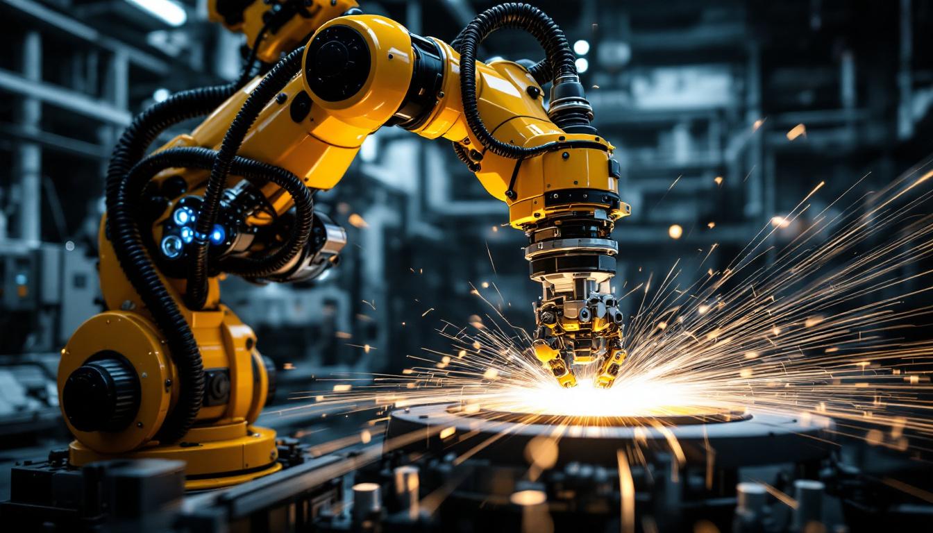 A photograph of a robotic arm or industrial robot in action