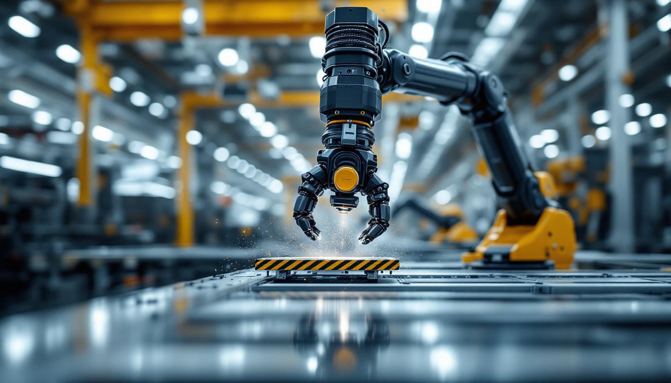 A photograph of a sleek industrial robotic arm in action