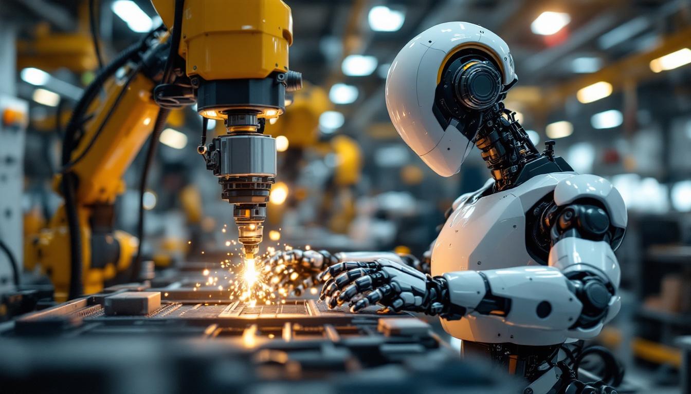 A photograph of a modern industrial robot in action within a manufacturing environment