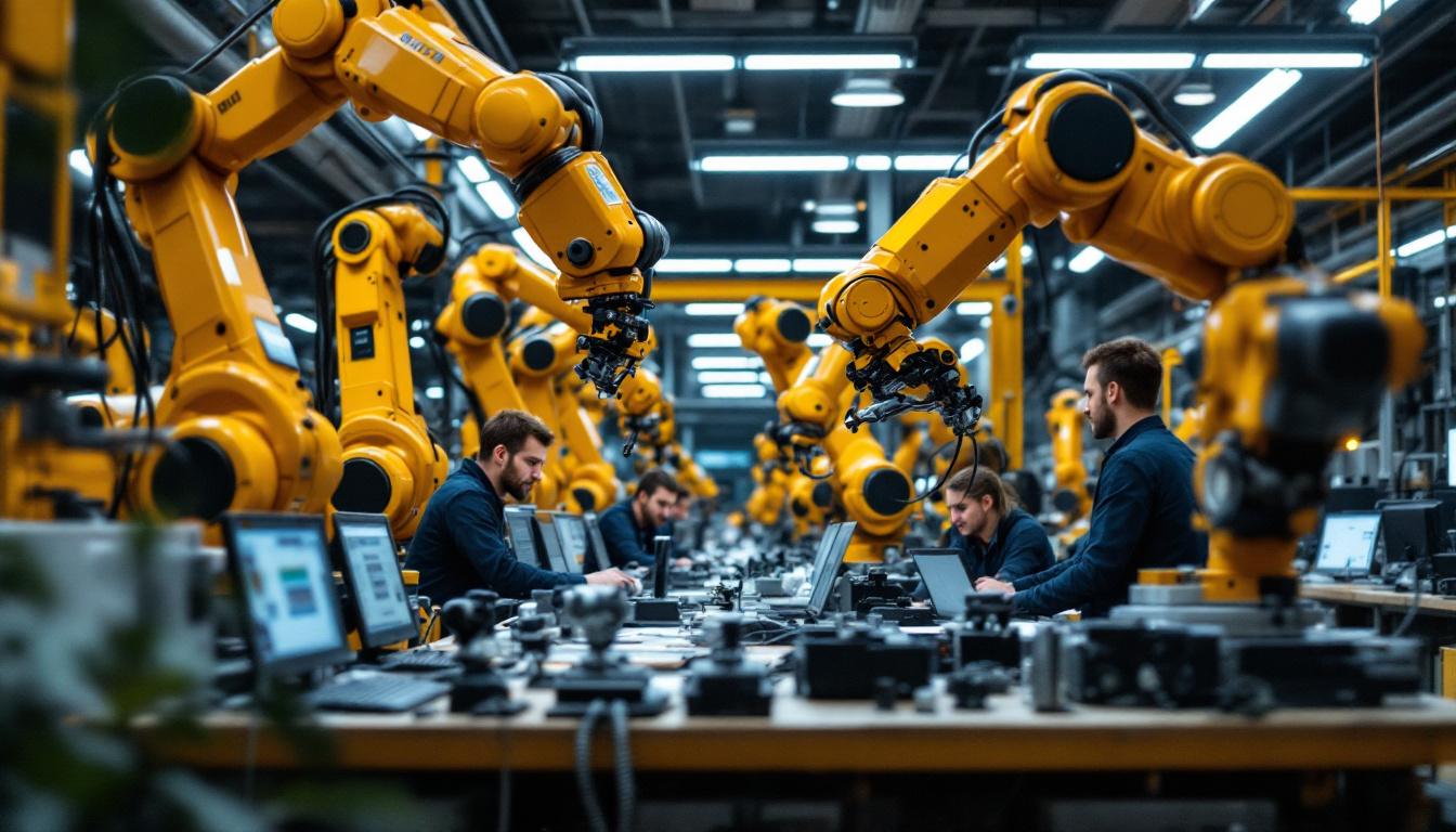 A photograph of a dynamic industrial robotics workspace in zurich