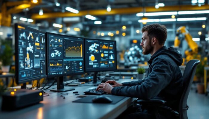 A photograph of a skilled engineer working remotely
