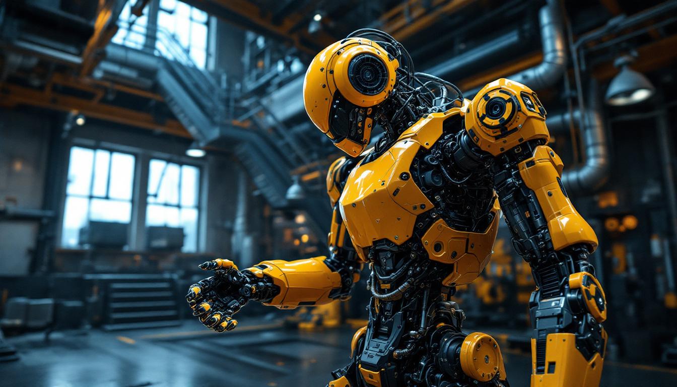 A photograph of a dynamic industrial robot in action within the dynamite museum