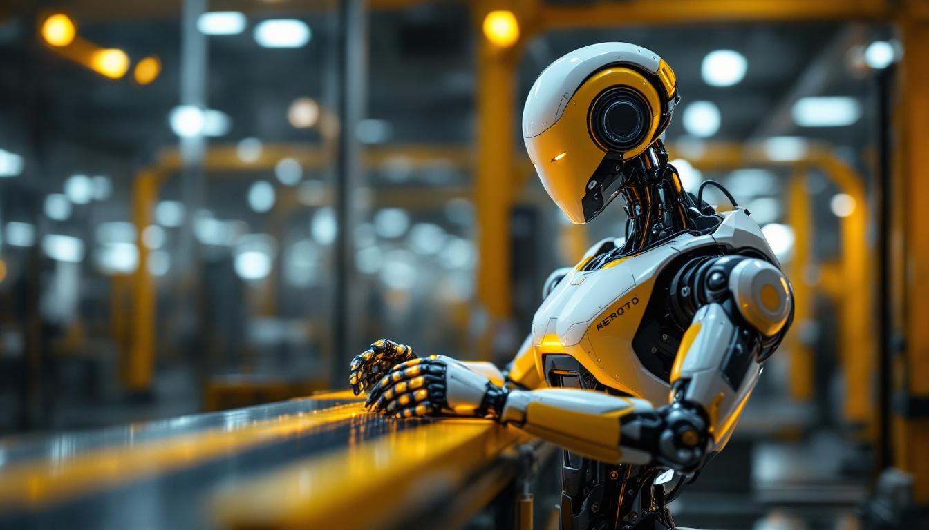 A photograph of a sleek industrial robot in action during an inspection process
