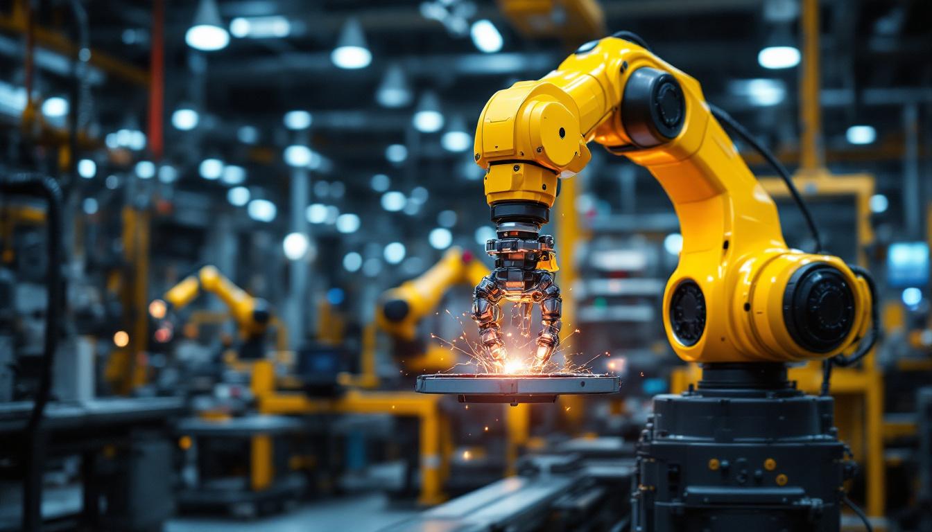 A photograph of a sleek industrial robotic arm in action