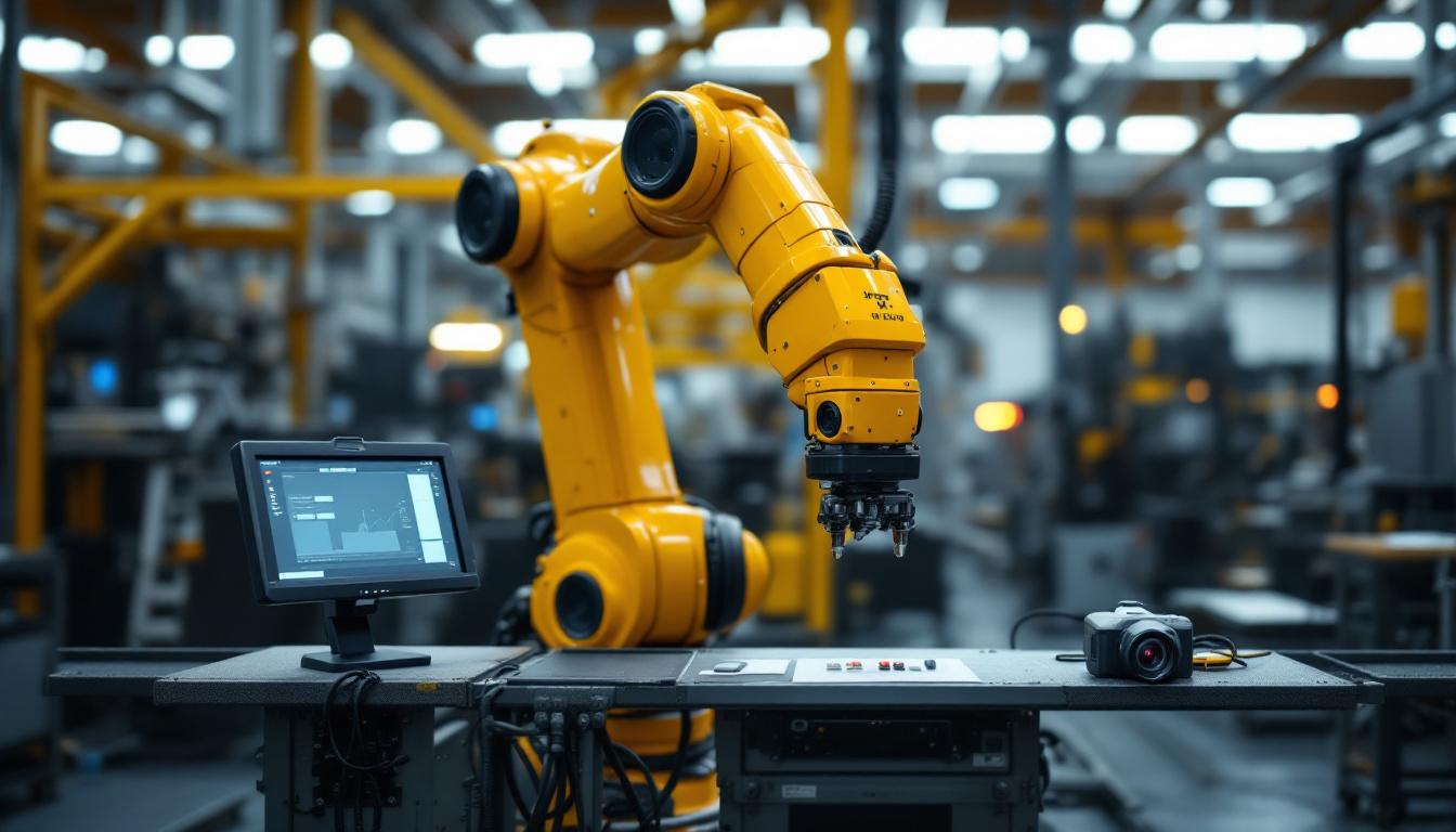 A photograph of capture a photograph of an industrial robotic arm in action