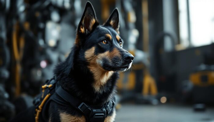 A photograph of a determined dog in a protective stance