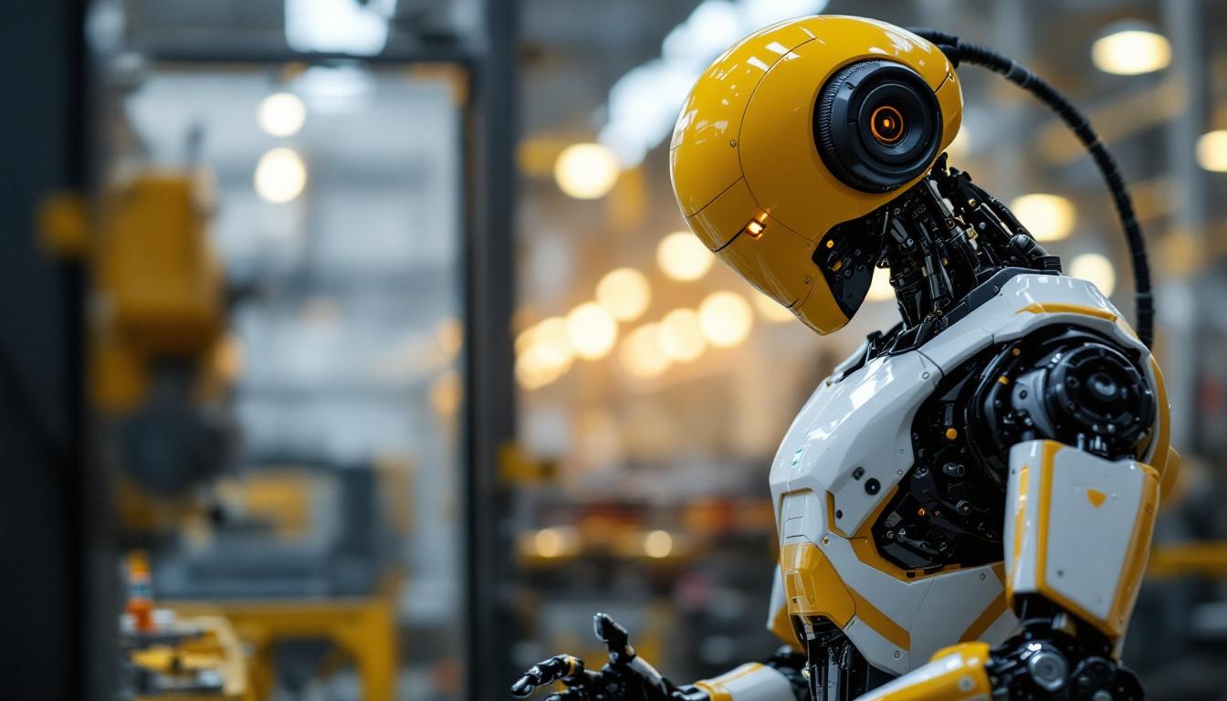 A photograph of a sleek industrial robot in action