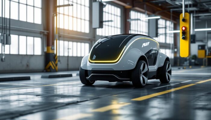 A photograph of an autonomous parking robot in action