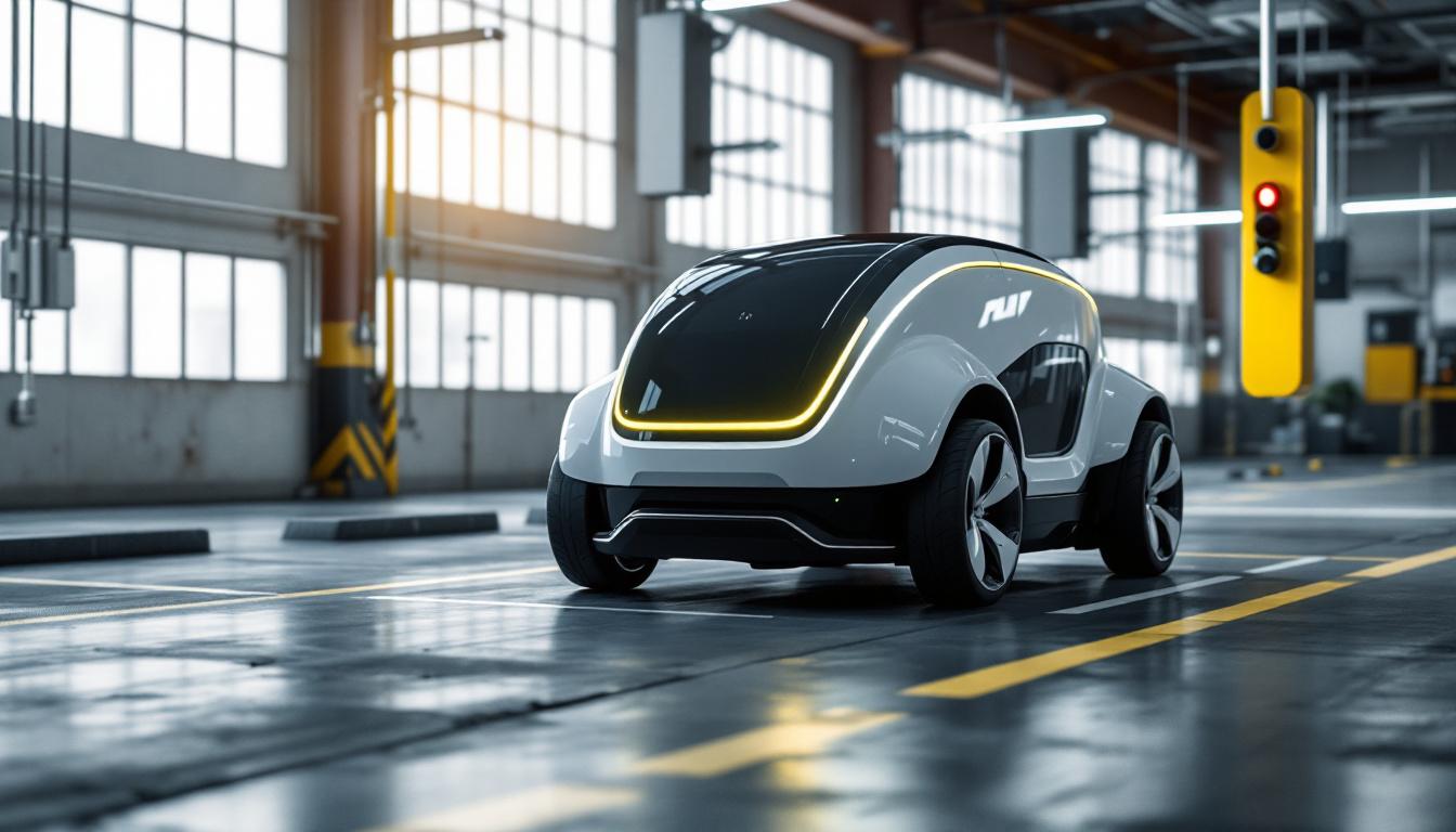 A photograph of an autonomous parking robot in action