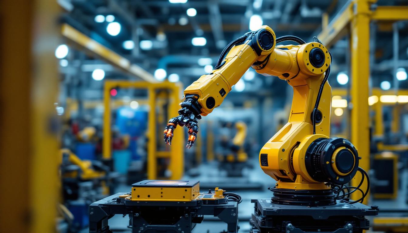 A photograph of a sleek industrial robotic arm in action