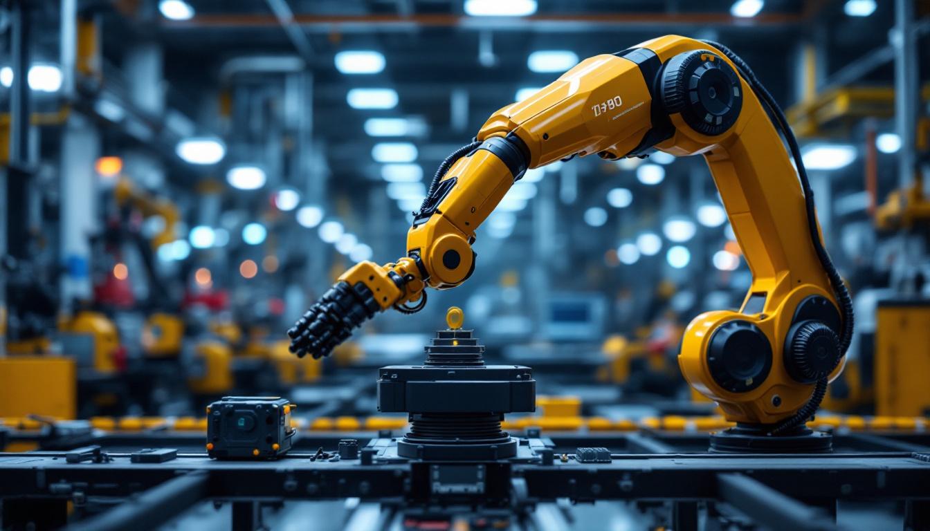 A photograph of a sleek industrial robotic arm in action