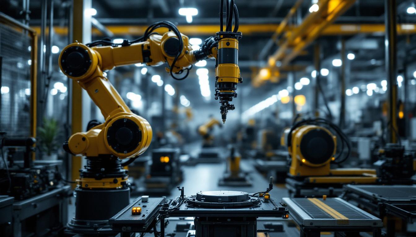A photograph of a modern industrial robot in action