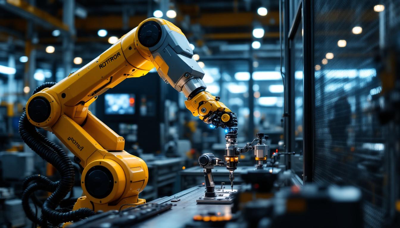 A photograph of a modern industrial robotic arm in action