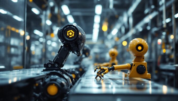 A photograph of capture a photograph of the spot la industrial robot in action within a modern manufacturing environment