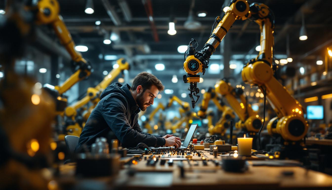A photograph of a full stack software engineer collaborating with a team in a modern workspace
